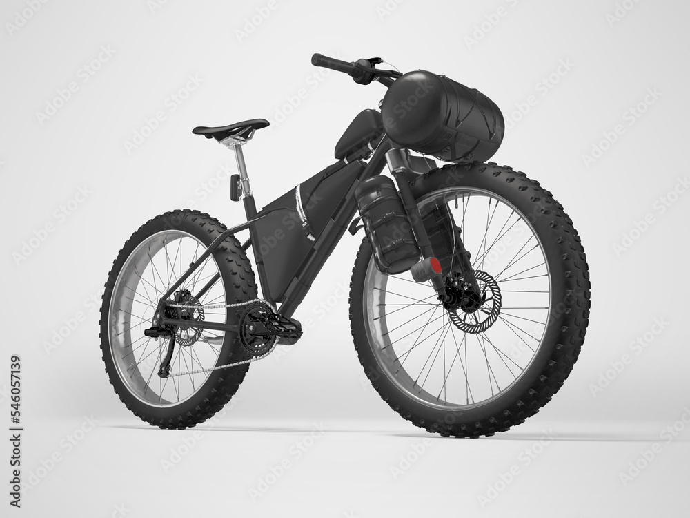 3d illustration of black mountain sports bike for extreme travel on gray background with shadow