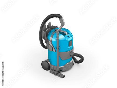 3D illustration of blue professional vacuum cleaner on white background with shadow