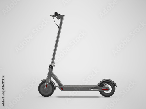 3D illustration of modern electric scooter for walking on gray background with shadow