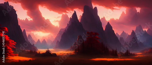 Artistic concept painting of a beautiful wilderness mountain landscape, Tender and dreamy design, background illustration