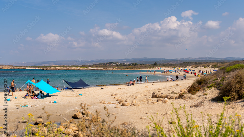 Panoramic view of Dor Beach National Park at the end of Summer early Autumn. People enjoying the last warm days of Autumn.
Panoramic view of Dor Beach National Park at the end of Summer early Autumn. People enjoying the last warm days of Autumn.