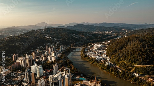 Aerial View Of Blumenau City With Drone photo