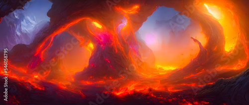 Artistic concept illustration of a burning lava landscape  background illustration.