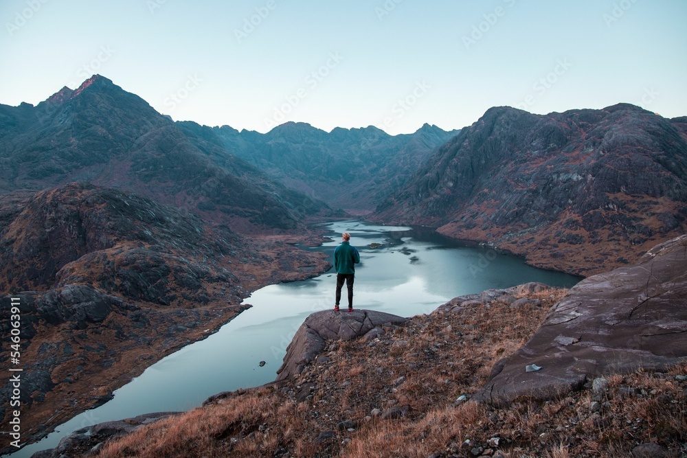 Man Looking Over Loch on Isle of Skye