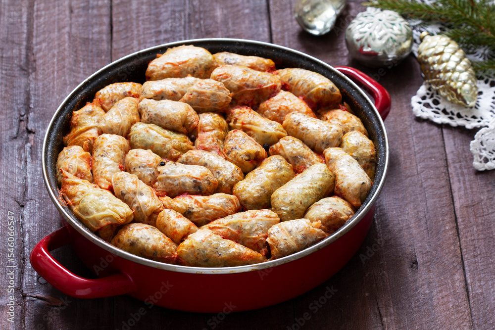 Cabbage rolls, a traditional dish of Moldovan and Romanian cuisine.