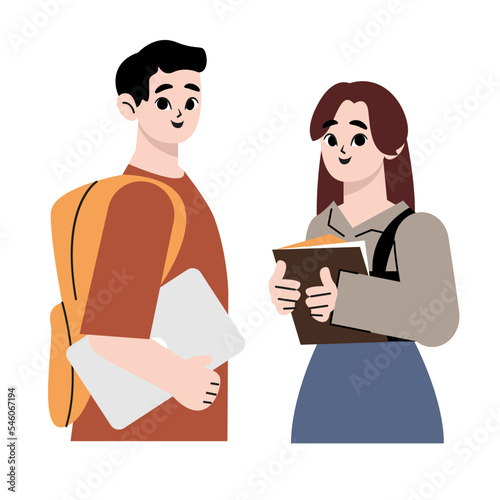 Young couple students. Vector illustration of a flat design