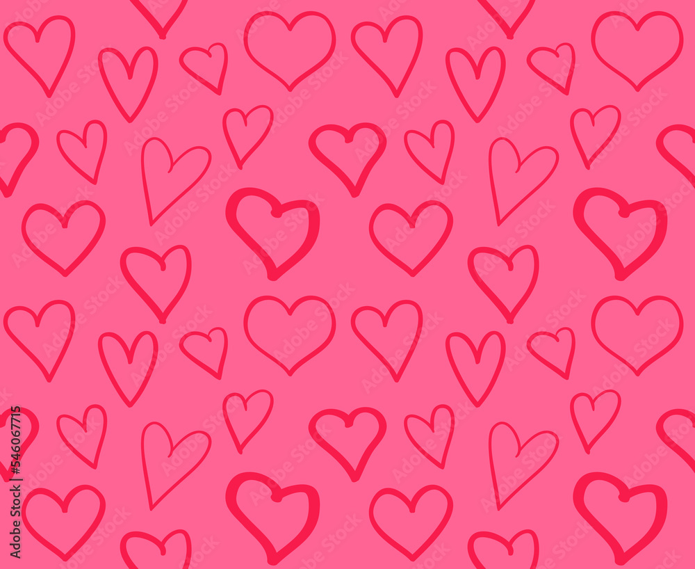 Colored pattern with hearts. Seamless texture. Print for your design. Freehand art. Valentine's day