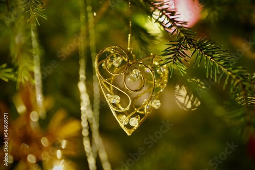 Closeup of a beautiful toy hanging on a Christmas tree