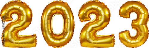 Fotografiet isolated golden letter foil balloons writing 2023 with composit shot