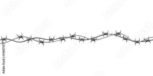 Barbed wire. Fencing strong sharply pointed element, twisted around, art pattern. Industrial barbwire, protection concept design. Modern metallic sharp element for area protection