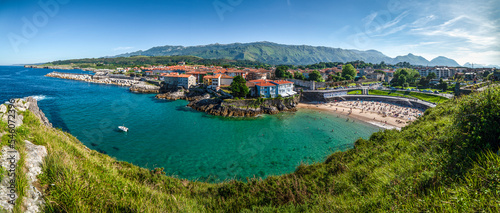 Panoramic view of the "Very noble and loyal Villa" of LLanes; Asturias, Spain. The town of Llanes is located on the edge of the Cantabrian Sea, near the Picos de Europa.