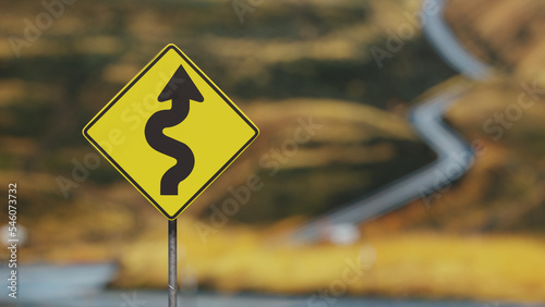 Slika na platnu Road sign showing winding bumpy road ahead