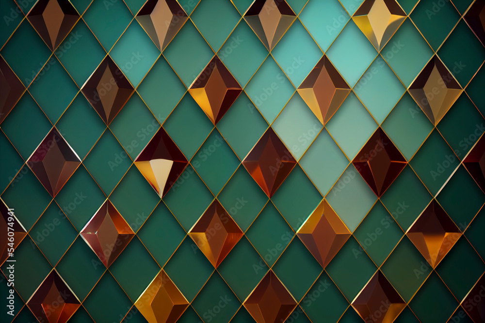 Abstract background of crystal refraction, gemstone textures.Gold Line