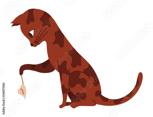 Doodle cat. Cute and funny pet vector illustration. Cartoon kitten character design. Adorable animal caught mouse