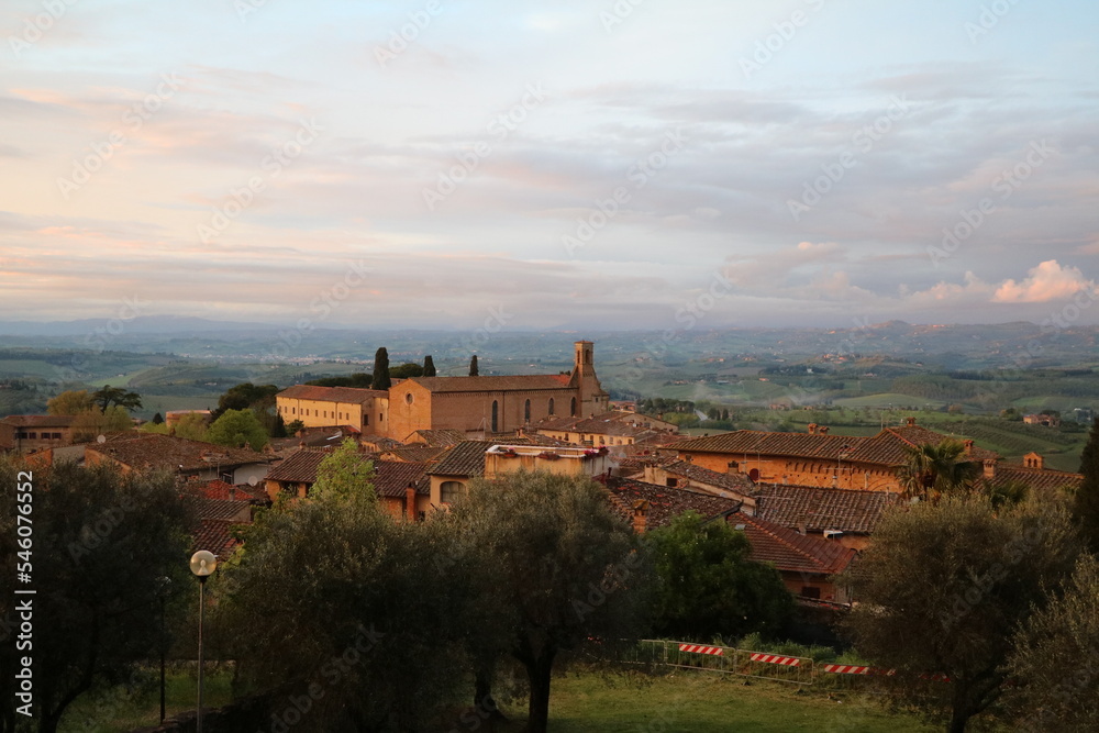 Landscape around San Gimignano in the evening, Tuscany Italy