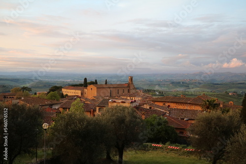 Landscape around San Gimignano in the evening  Tuscany Italy