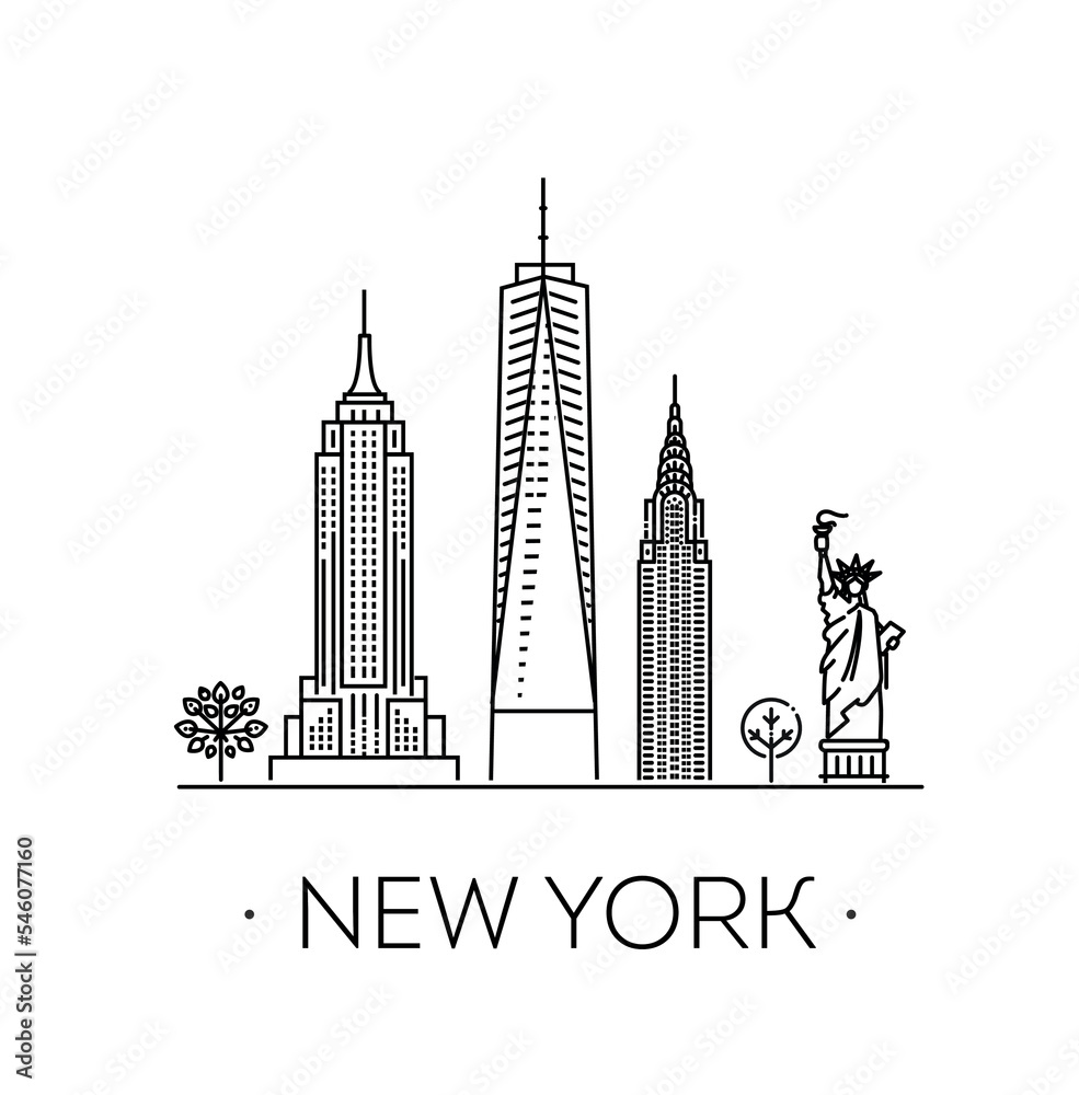 Linear banner of New York city. Vector symbols