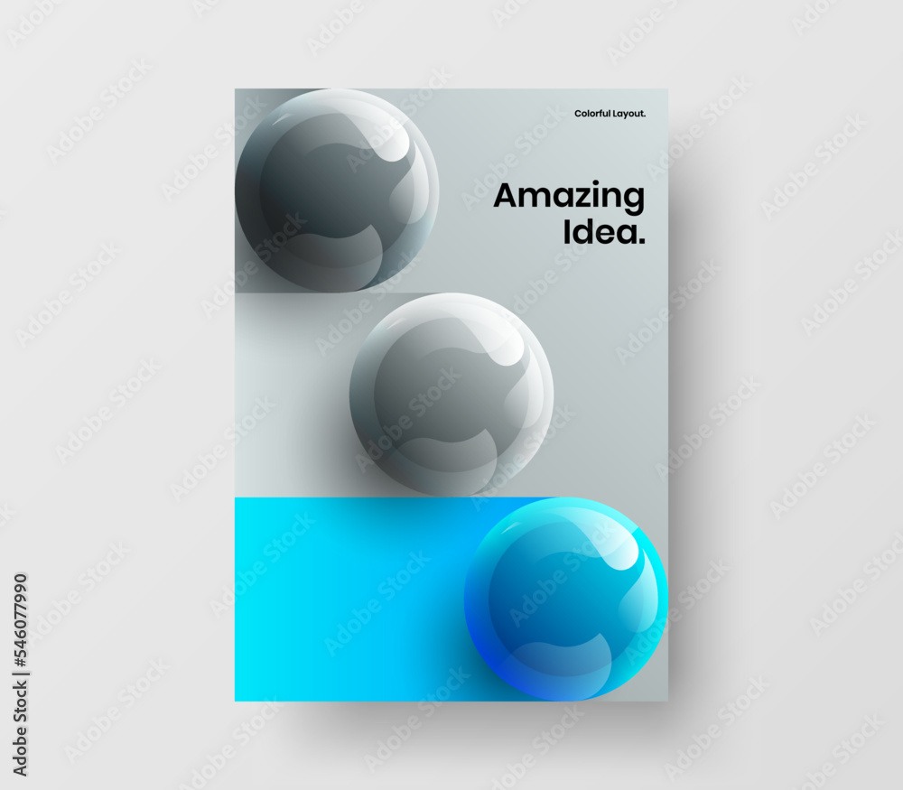 Modern company brochure A4 design vector template. Amazing 3D balls presentation concept. Modern company brochure A4 design vector template. Amazing 3D balls presentation concept.