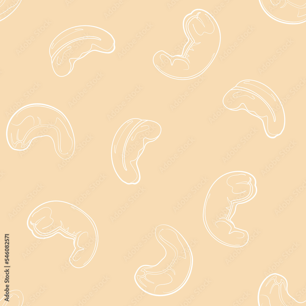 Сashew nuts seamless pattern. Line art vector illustration. Healthy food background.	