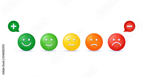 3D Feedback emotion scale illustration. Reviews with good and bad rating. Feedback in the form of emotions.