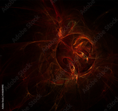 illustration of orange space planet star system, color graphics, background