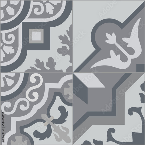 Ceramic Tiles. Hydraulic Spanish and Portuguese ceramic design. Star and floral decorative ornament.