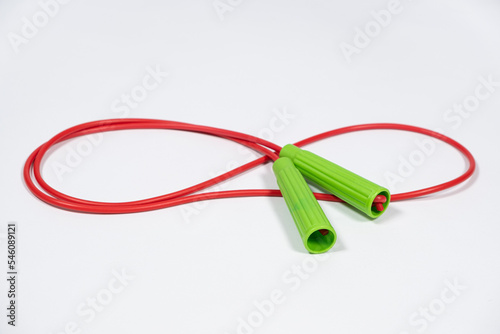 Red green rope on white background close-up