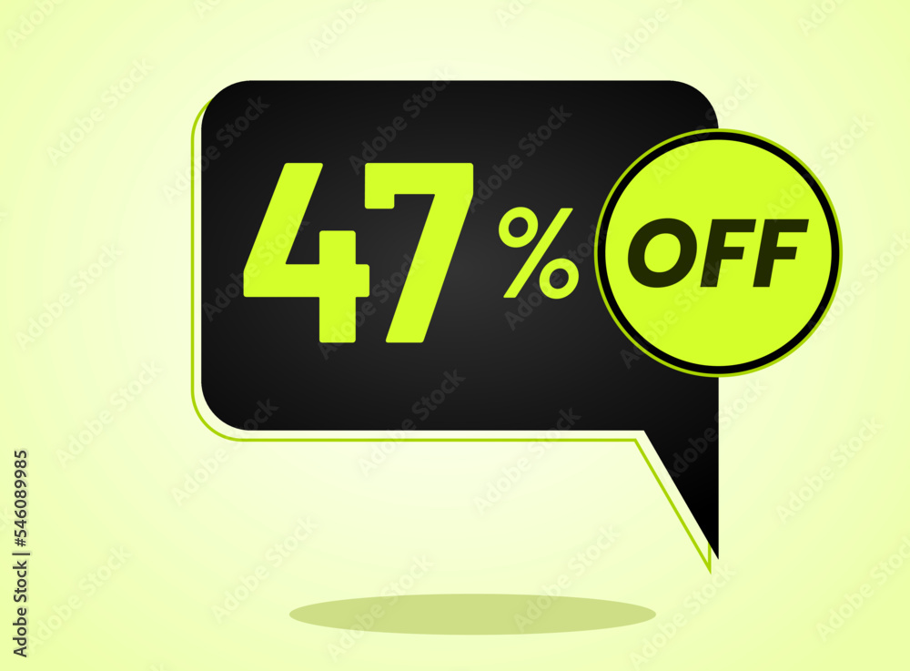 Fototapeta premium 47% off limited special offer. Banner with 47 percent off in black and yellow green neon circular balloon.