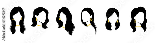 Woman with jewelry. Set of female silhouette. Vector illustration.