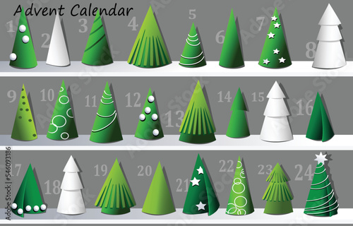 Advent calendar with paper Christmas trees