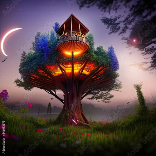 mushroom shaped fairy tale treehouse