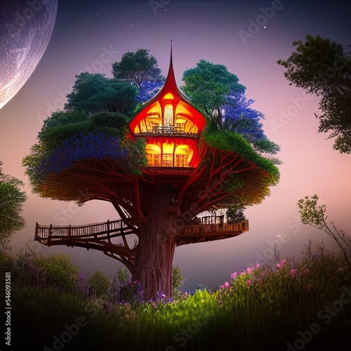 mushroom shaped fairy tale treehouse