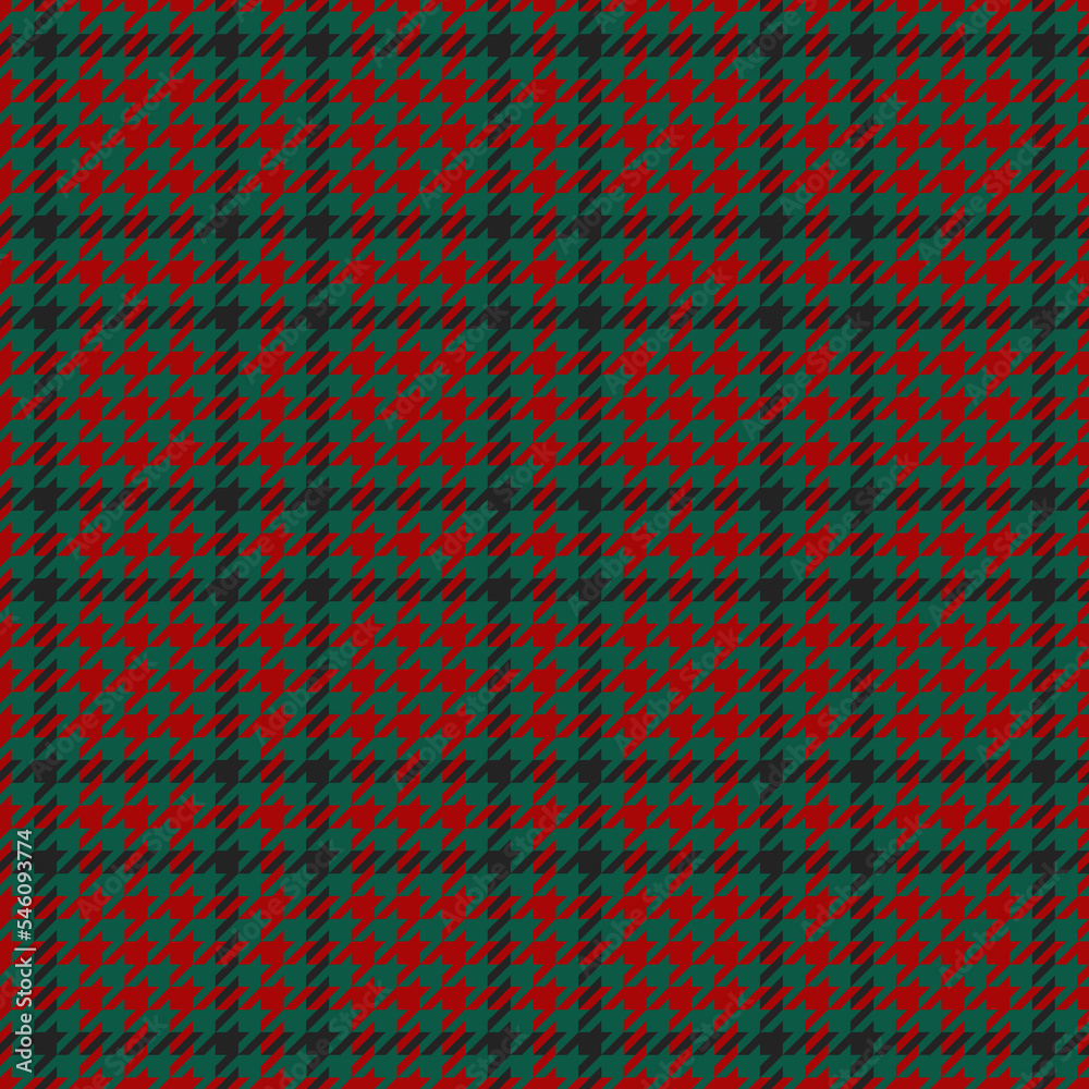 Goose foot. Pattern of crow's feet in black, red, green cage. Glen plaid. Houndstooth tartan tweed. Dogs tooth. Scottish checkered background. Seamless fabric texture. Vector illustration Goose foot. Pattern of crow's feet in black, red, green cage. Glen plaid. Houndstooth tartan tweed. Dogs tooth. Scottish checkered background. Seamless fabric texture. Vector illustration