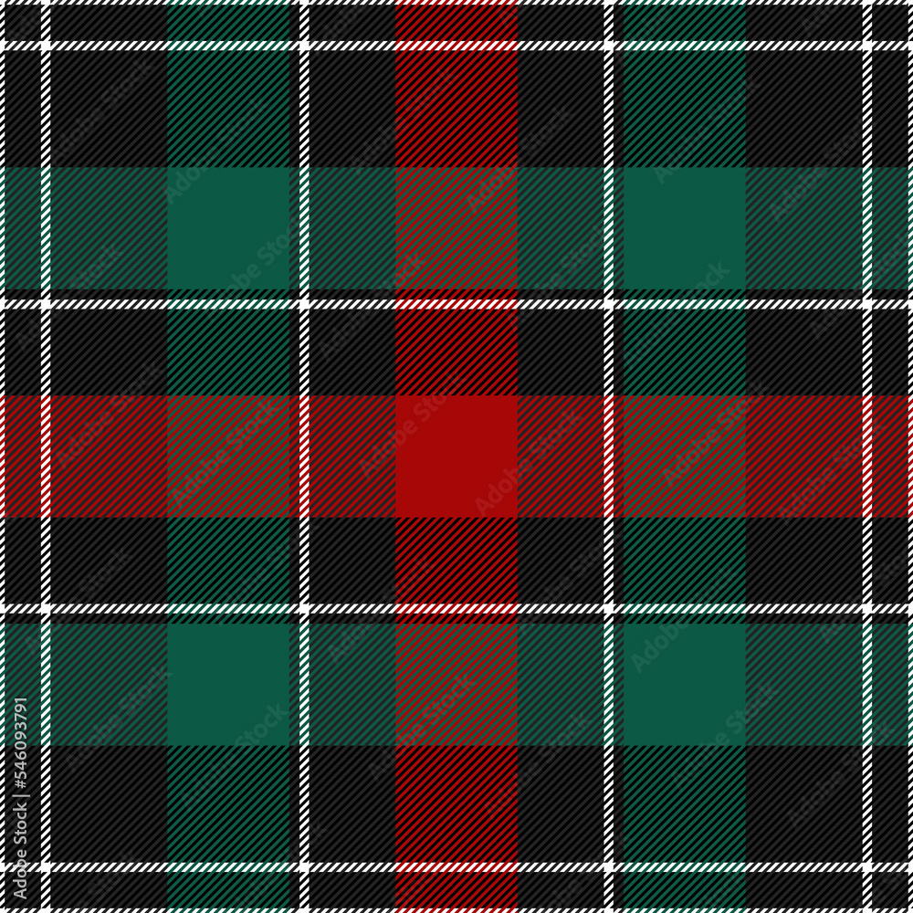 Christmas and new year tartan plaid. Scottish pattern in red, green, black and white cage. Scottish cage. Traditional Scottish checkered background. Seamless fabric texture. Vector illustration