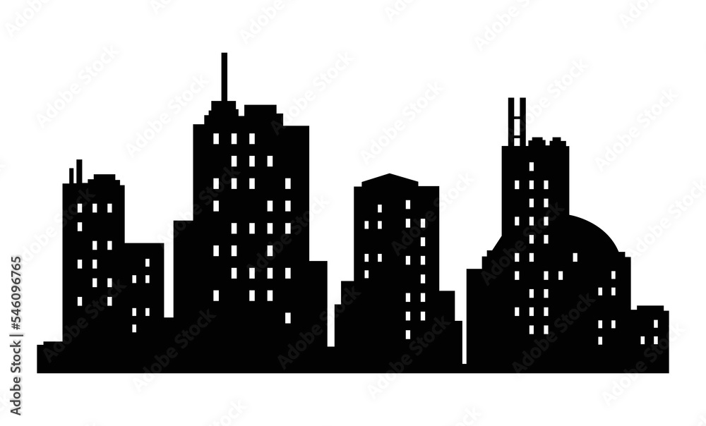 Vector city silhouette. Modern urban landscape. High building with windows. Illustration on white background Vector city silhouette. Modern urban landscape. High building with windows. Illustration on white background