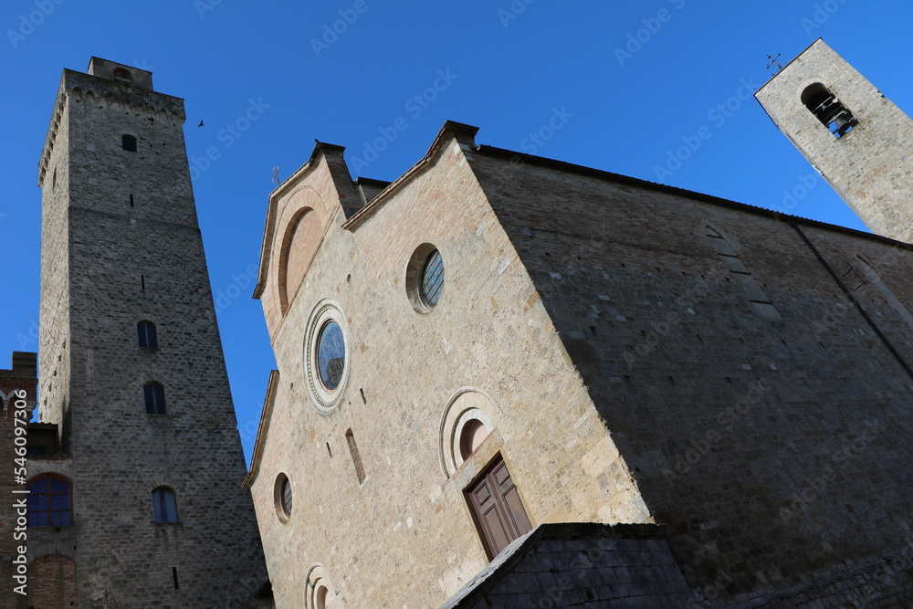View to Duomo di San Gimignano in San Gimignano, Tuscany Italy