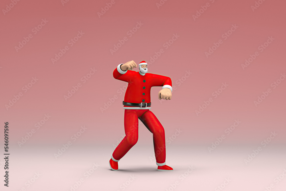A man wearing Santa Claus costume. He is doing exercise. 3d rendering of cartoon character in acting. A man wearing Santa Claus costume. He is doing exercise. 3d rendering of cartoon character in acting.