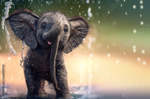 Photography Delightful Wet Baby Elephant Violently Shakes Herself Whilst Looking at the Camera and Water Splashes