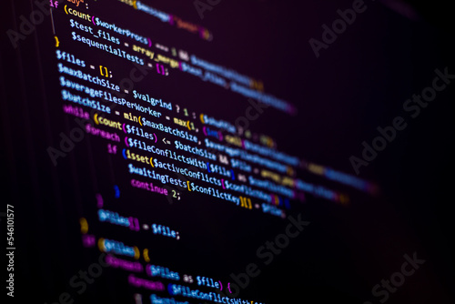Backend coding with PHP. WordPress codes on computer screen	