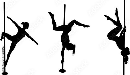 Silhouette of a woman dancing on a pole on a white background