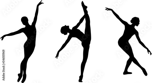 Female beautiful classic dancers character. Set dancing women. Silhouettes ballerinas. Vector illustration isolated on white background.