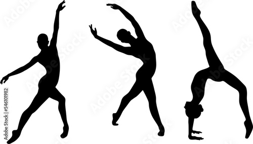 Female beautiful classic dancers character. Set dancing women. Silhouettes ballerinas. Vector illustration isolated on white background.