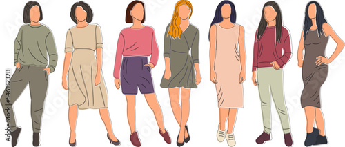 standing women doodle sketch ,outline isolated vector