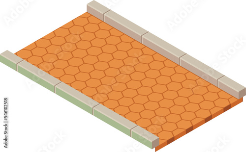 Tile walkway icon isometric vector. Paved brick footpath with border along edge. Paving slab, architecture element