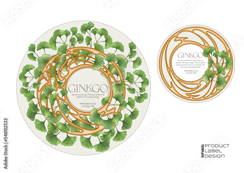 Ginkgo biloba leaves. Border, art nouveau frame, template for product label, cosmetic packaging. Easy to edit. Vector illustration. In botanical style