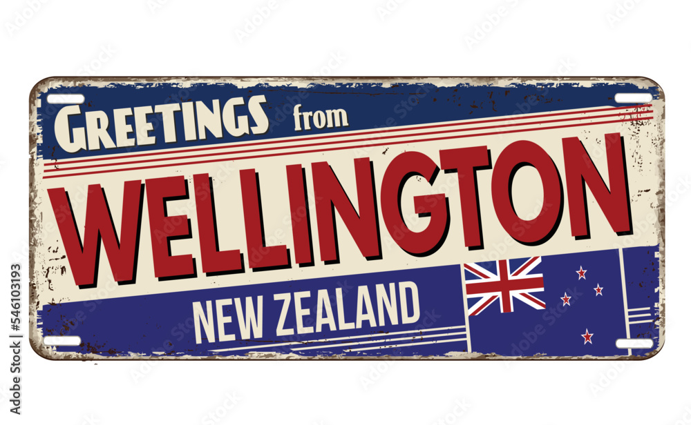 Fototapeta premium Welcome to Wellington vintage rusty license plate