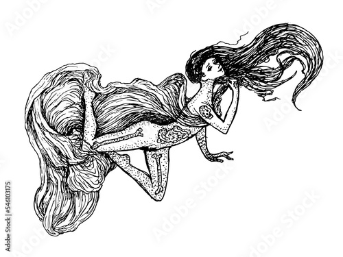 Mavka girl Slavic gothic fairy beauty ink inktober