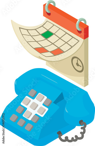 Vaccination calendar icon isometric vector. Push button phone and wall calendar. Medicine and healthcare concept