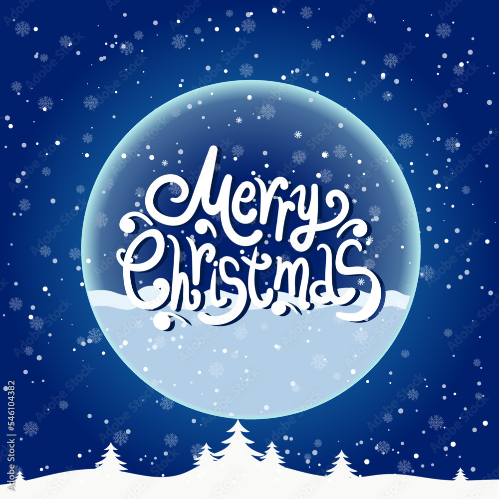 Cartoon illustration and text for holiday theme on winter background with trees and snow. Greeting card for Merry Christmas and Happy New Year. Vector illustration. Cartoon illustration and text for holiday theme on winter background with trees and snow. Greeting card for Merry Christmas and Happy New Year. Vector illustration.