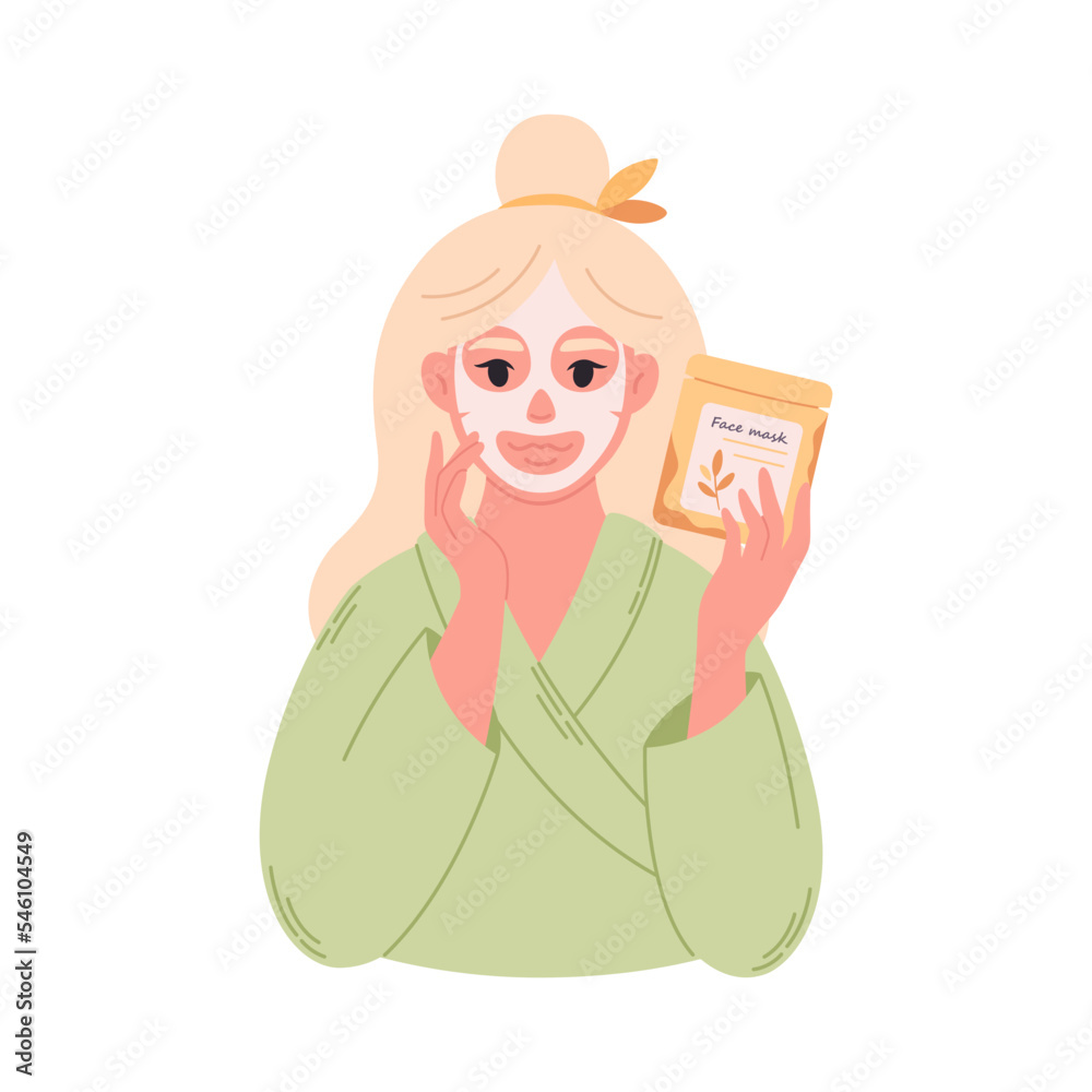 Woman take care of skin and applying organic cosmetic mask cream on face. Healthy lifestyle and treatment for wrinkles, pimples. Hand drawn vector illustration Woman take care of skin and applying organic cosmetic mask cream on face. Healthy lifestyle and treatment for wrinkles, pimples. Hand drawn vector illustration